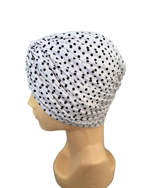 GORRO TURBANTE BLANCO PUNTOS NEGROS