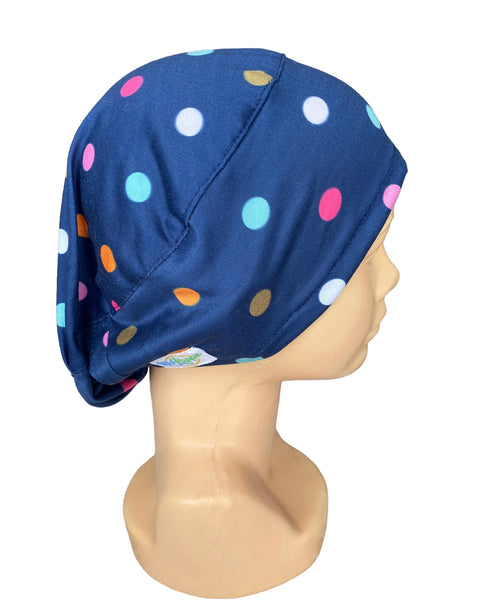 GORRO QUIRÚRGICO JARETA AZUL CON LUNARES DE COLORES