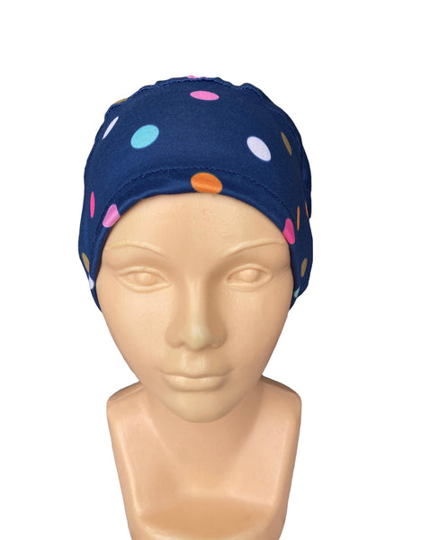 GORRO QUIRÚRGICO JARETA AZUL CON LUNARES DE COLORES