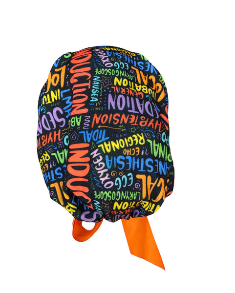 GORRO QURÚRGICO ANESTESIA LETRAS COLORES NARANJA