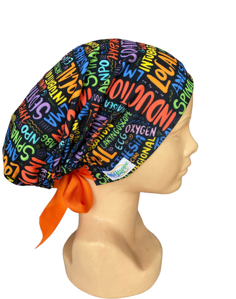 GORRO QURÚRGICO ANESTESIA LETRAS COLORES NARANJA