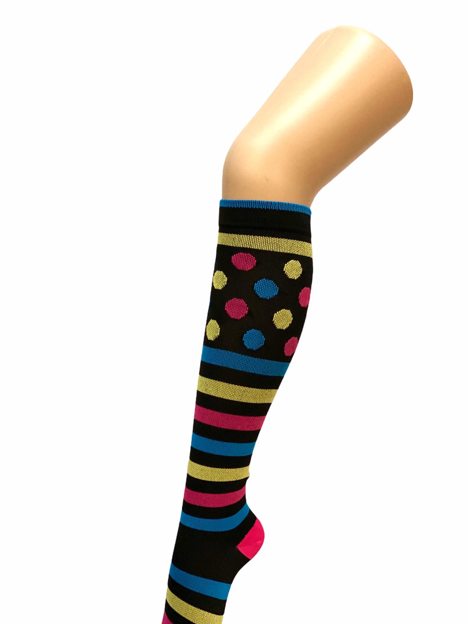 MEDIA DE COMPRESIÓN RAYAS CON CIRCULOS DE COLORES  (LEVE 15-20mmHg)