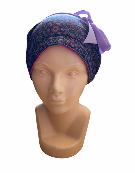 GORRO TOALLA CON MICROFIBRA ARTE HUICHOL MORADO